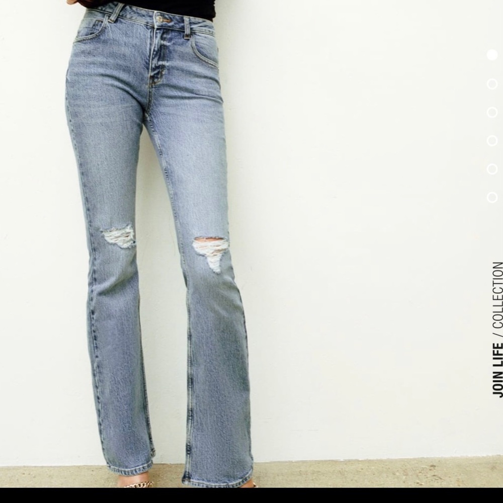 Zara Ripped Flared Jeans Light Blue